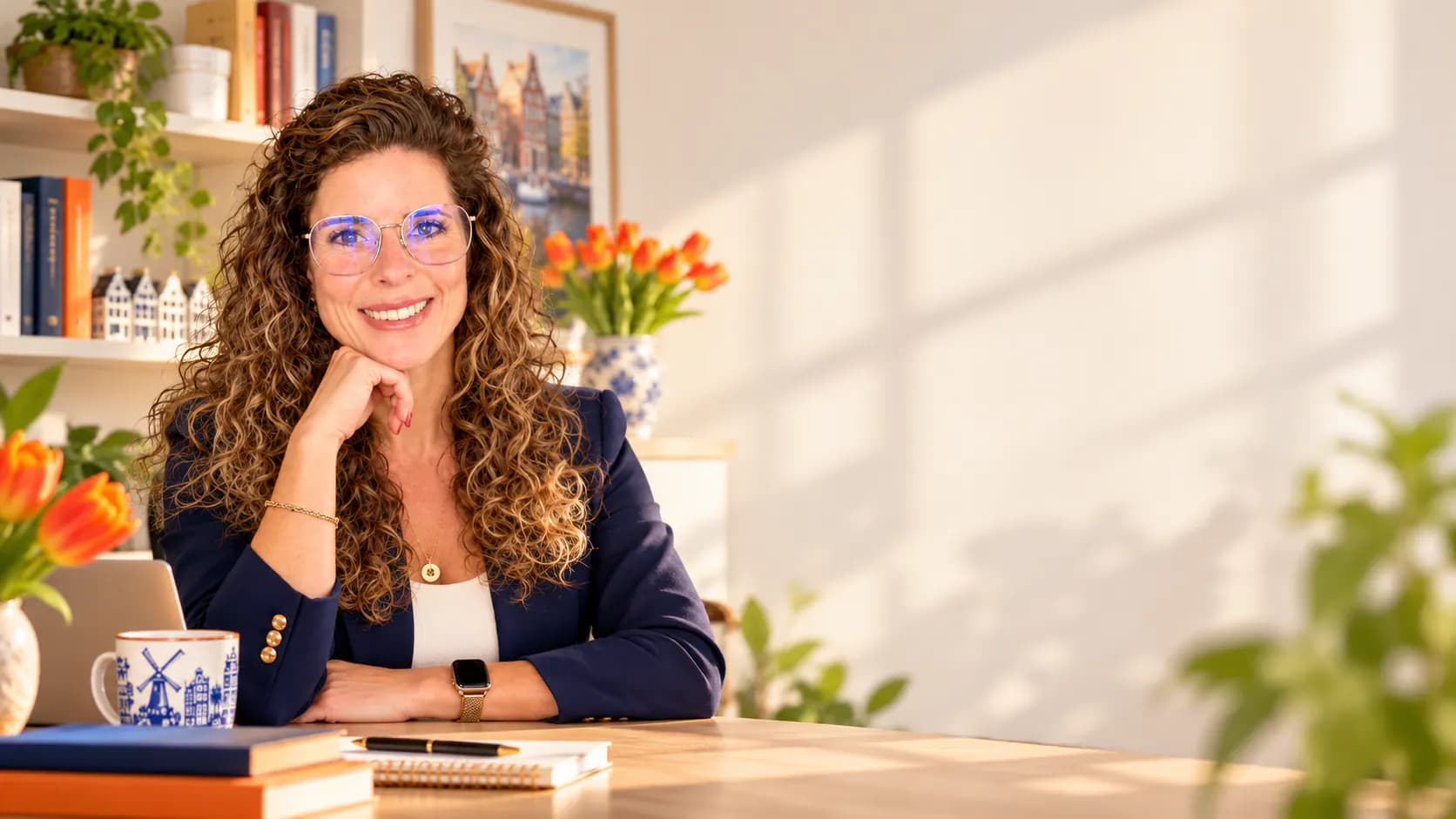 Patricia Pereira sorrindo em seu escritório